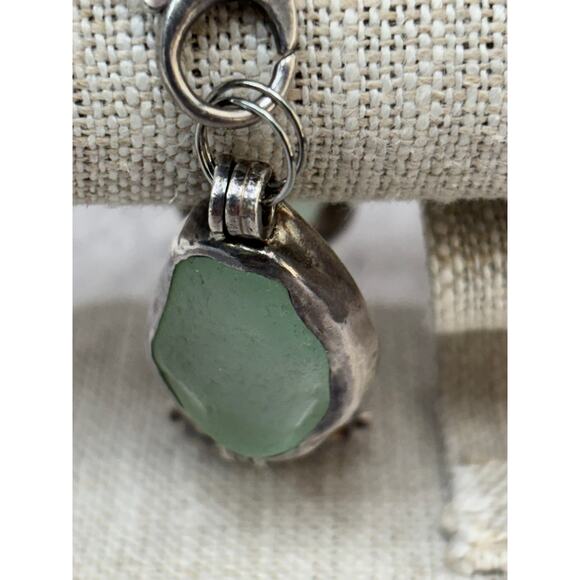 Silver Green Sea Glass & Pearl Link Bracelet 7.75" AS IS #65109 - Picture 4 of 6